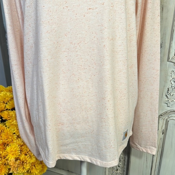 Carhartt Cotton Blend Women's Light Peachy Pink V-Neck Long Sleeve T-Shirt Top - Picture 3 of 11